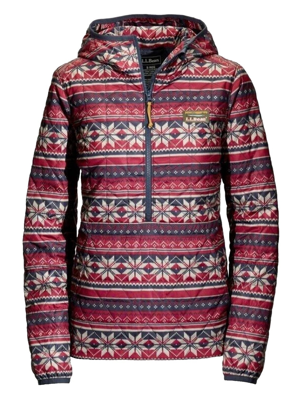 L.L. Bean  Quilted Pullover Hooded Sweater Jacket in Red, Katahdin Fair Isle
